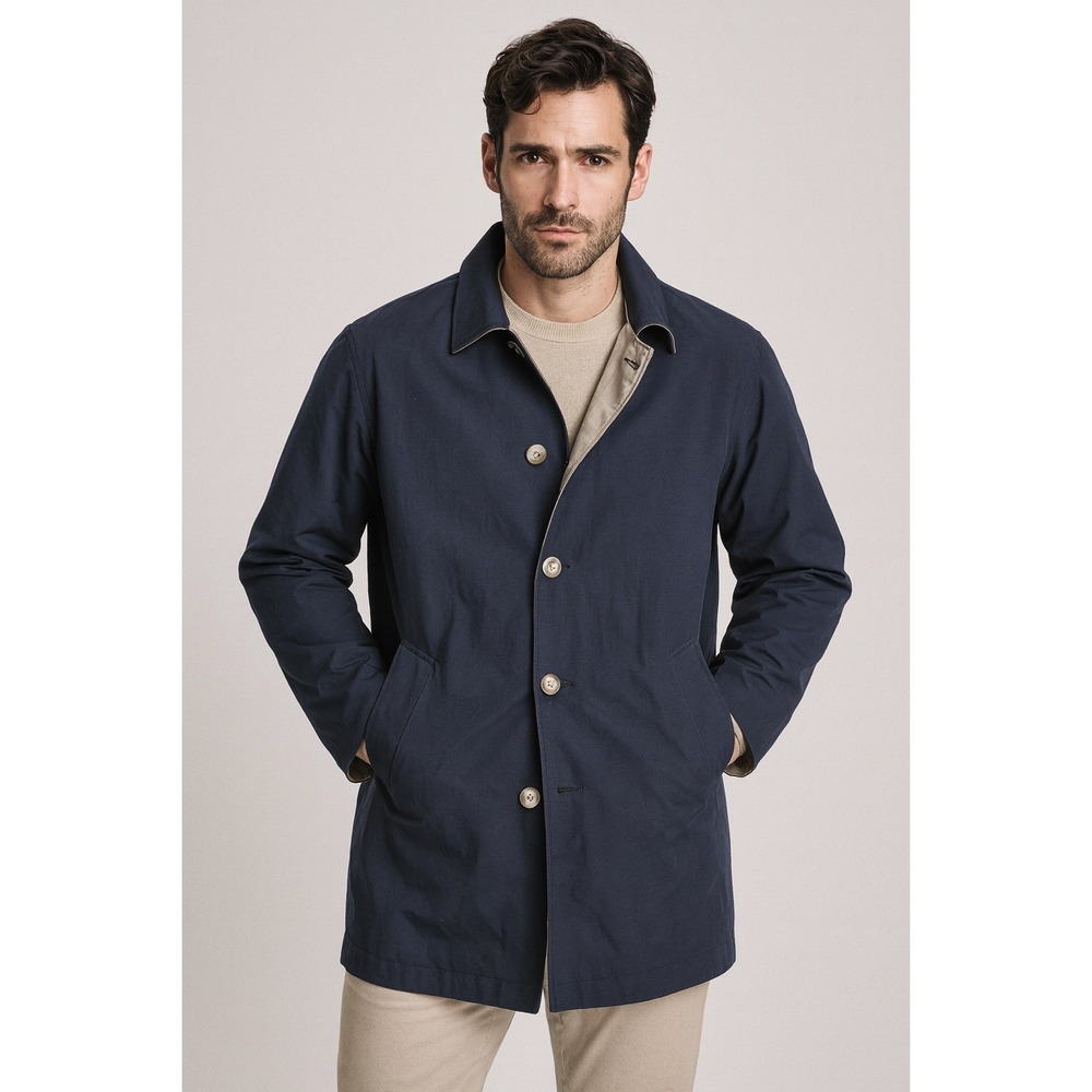 Burberry London Reversible Coat - Wool/Alpaca Gray & Navy Cotton - Size US 40